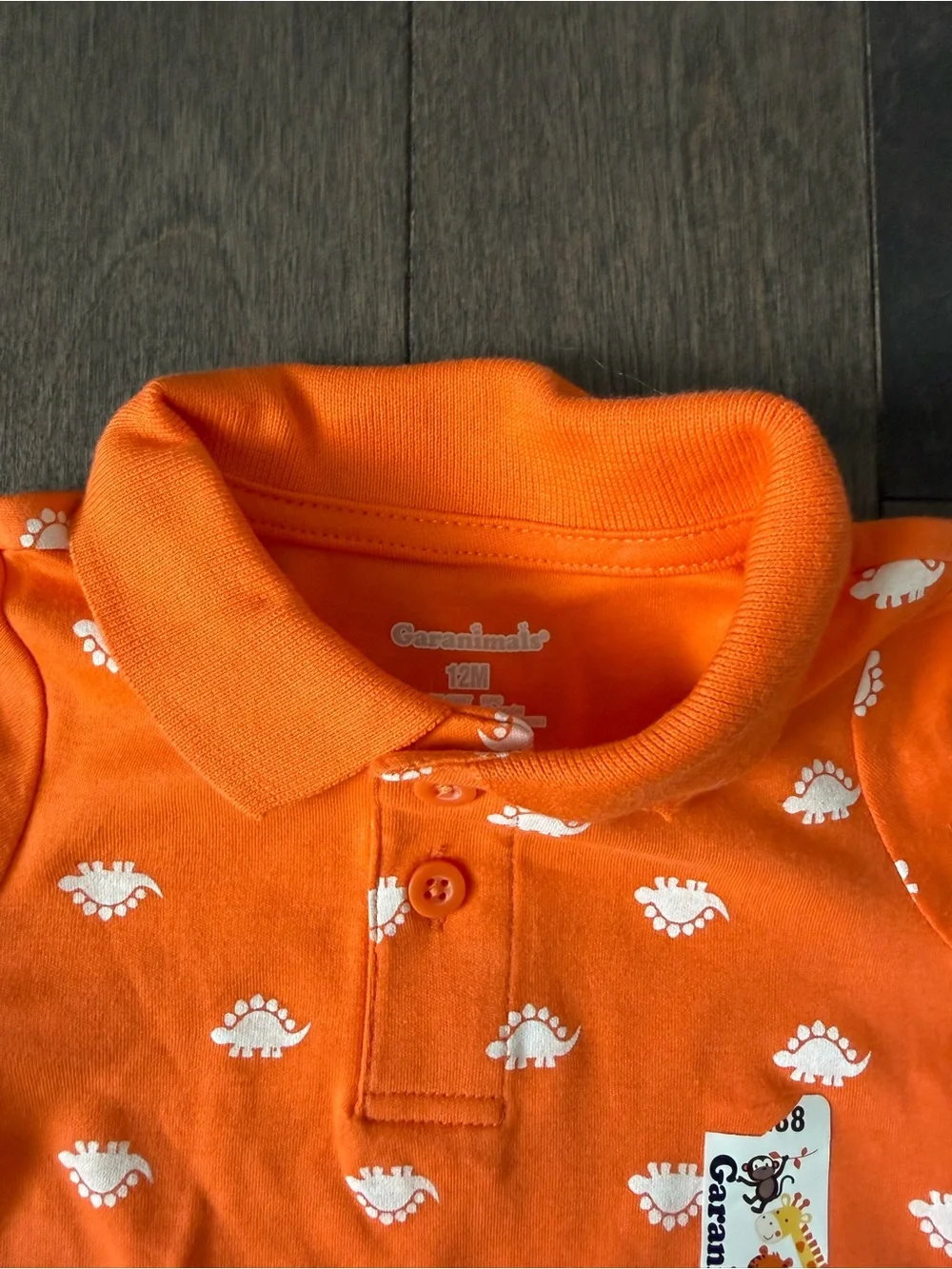 NWT baby boy Garanimals Orange Polo Bodysuit with White Dino Print